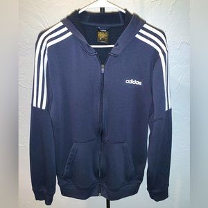 Adidas long sleeve front zip double pocket navy hooded jacket